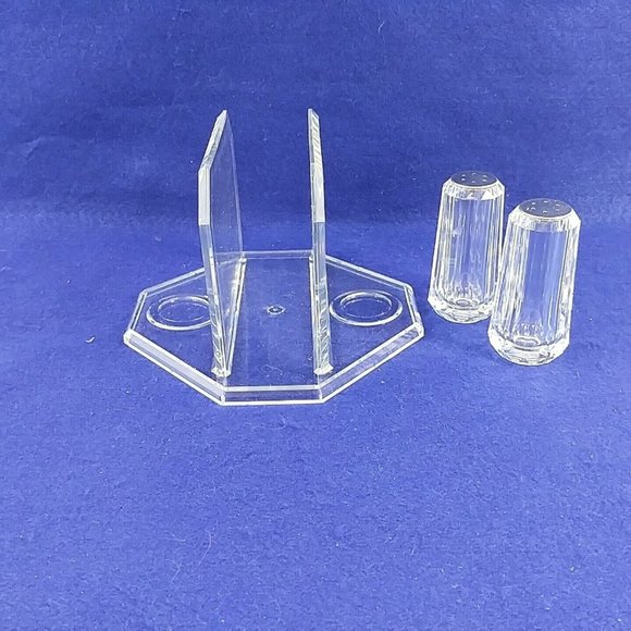 Napkin Salt Pepper Holder Caddy Clear Acrylic 3 Piece Set Vintage Decor - Picture 4 of 10